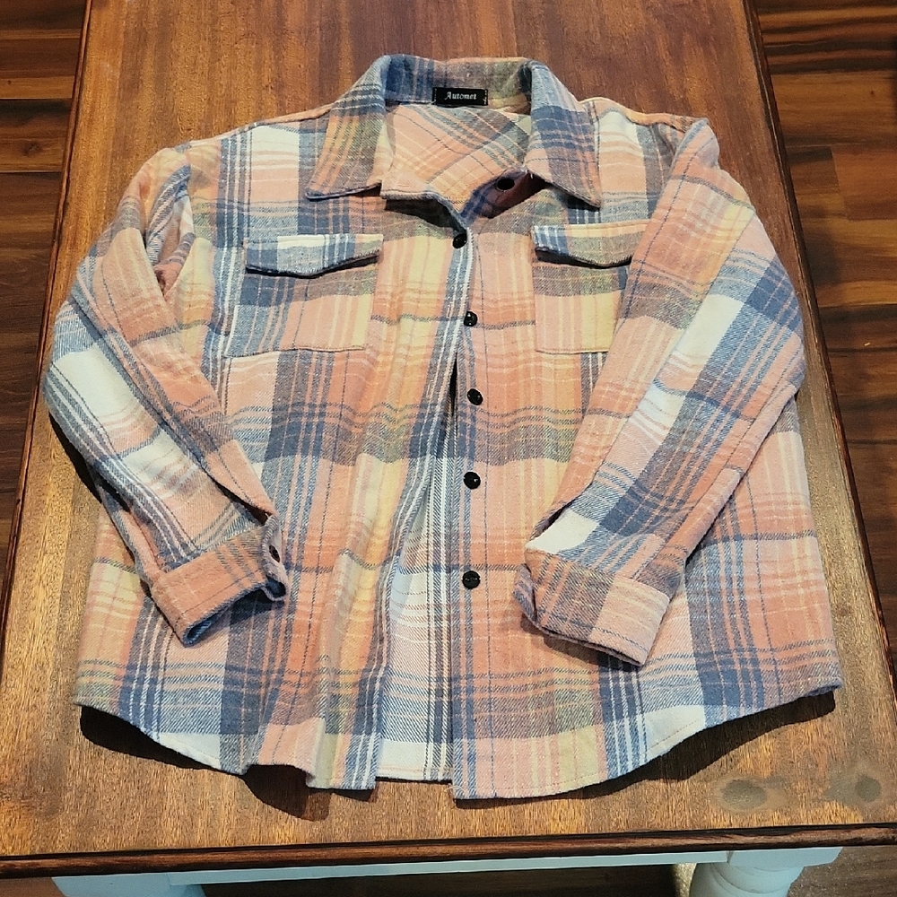 Blue and Orange Casual Button Down Jacket